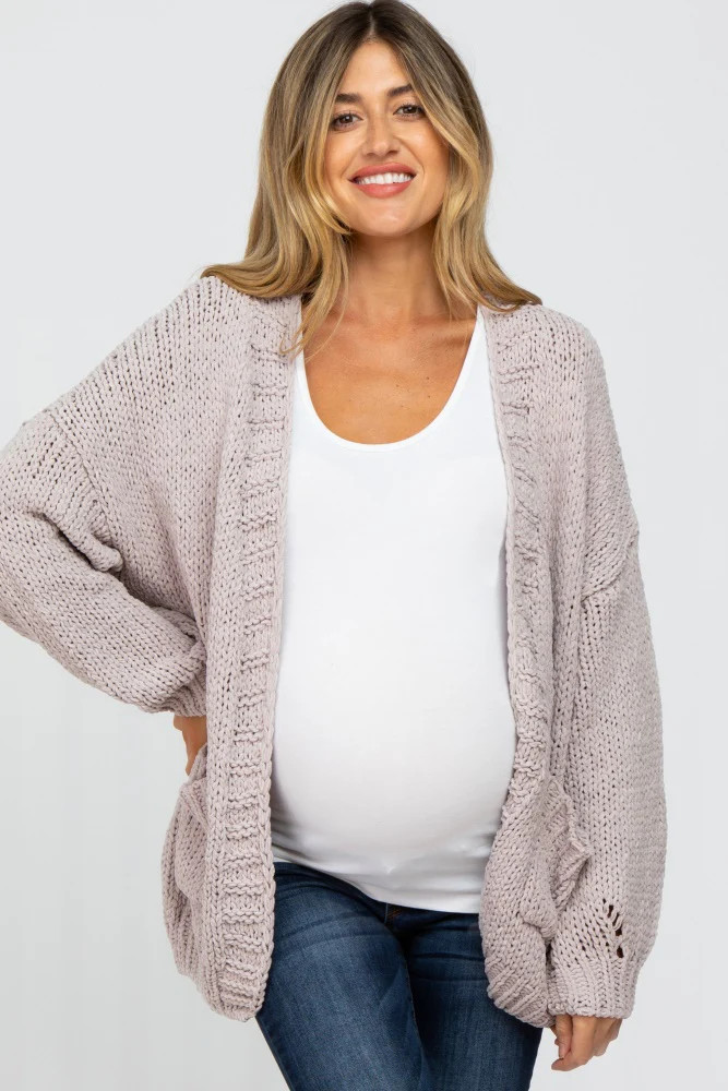Beige Oversized Bubble Sleeve Maternity Cardigan | PinkBlush Maternity