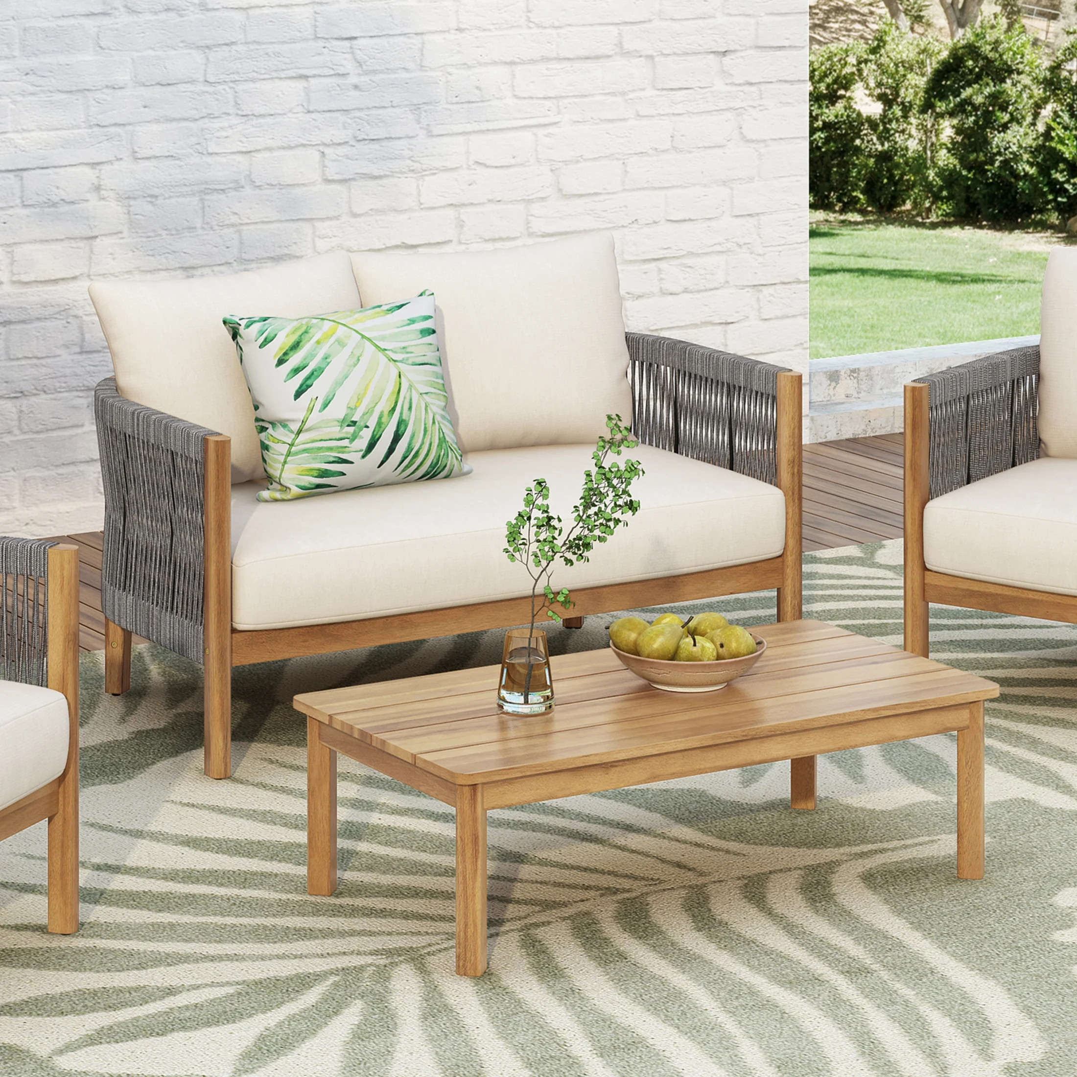 Christopher Knight Home Modern Outdoor 2 Piece Woven Rope Loveseat Coffee Table Set with Cushions... | Walmart (US)
