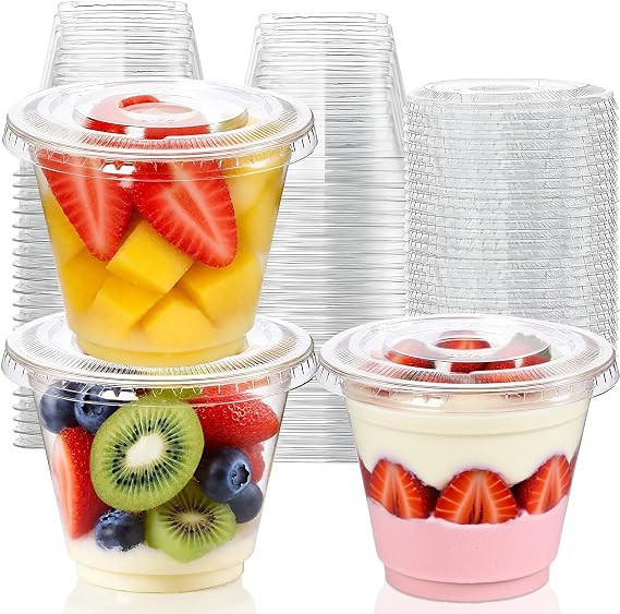 50 Packs 9oz Disposable Dessert Cups with Lids No Hole, Clear Plastic Cups with Lids for Ice Crea... | Amazon (US)