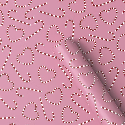 30" 55 sq ft Christmas Roll Wrap Red/White Heart/Candy Canes on Pink - Wondershop™ | Target