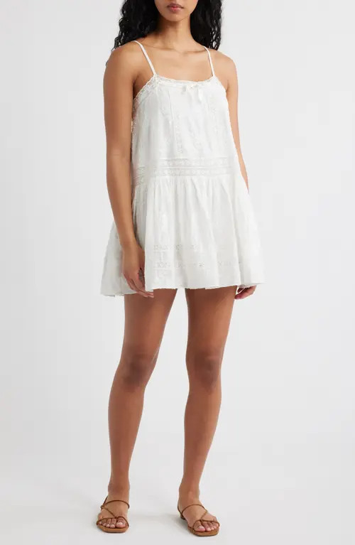 LoveShackFancy Vionett Floral Embroidered Minidress in White at Nordstrom, Size Medium | Nordstrom