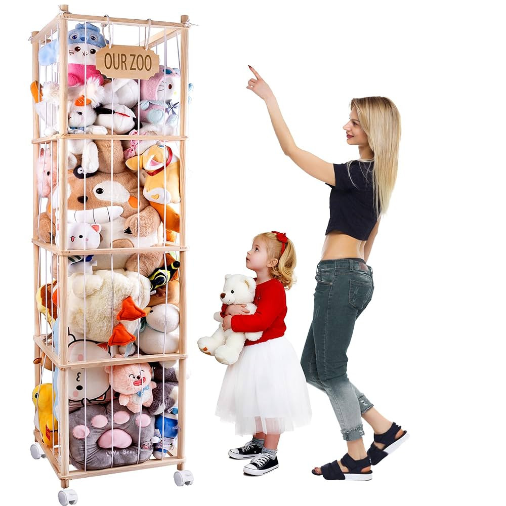 Extra Large Stuffed Animal Storage Organizer with Wheels & Mesh Pockets - 70x15.75x15.75 Inch Woo... | Amazon (US)