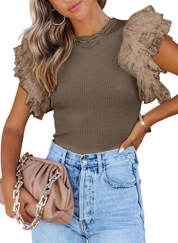 SHEWIN Womens Summer Tops 2024 Crewneck Short Sleeve Tshirts Casual Slim Fit | Amazon (US)