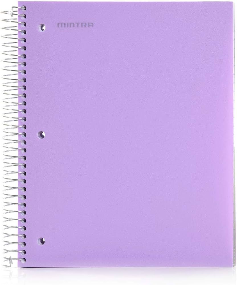 Mintra Office Durable Spiral Notebooks, 5 Subject, (Lavender, Wide Ruled 1pk), 200 Sheets, 5 Poly... | Amazon (US)