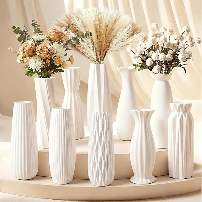 10-Piece 8 Inch White Ceramic Vases Set - Minimalist White Vases for Home Decor, Weddings, Pampas... | Amazon (US)