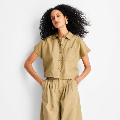 Women's Cap Sleeve V-Neck Button-Down Shirt - Future Collective | Target