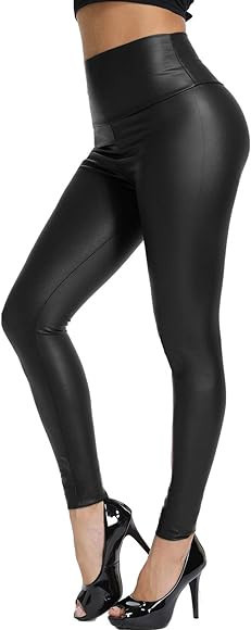 KIWI RATA Women's High Waist Faux Leather Leggings PU Butt Lifting Black Sexy Sport Yoga Pants fo... | Amazon (US)