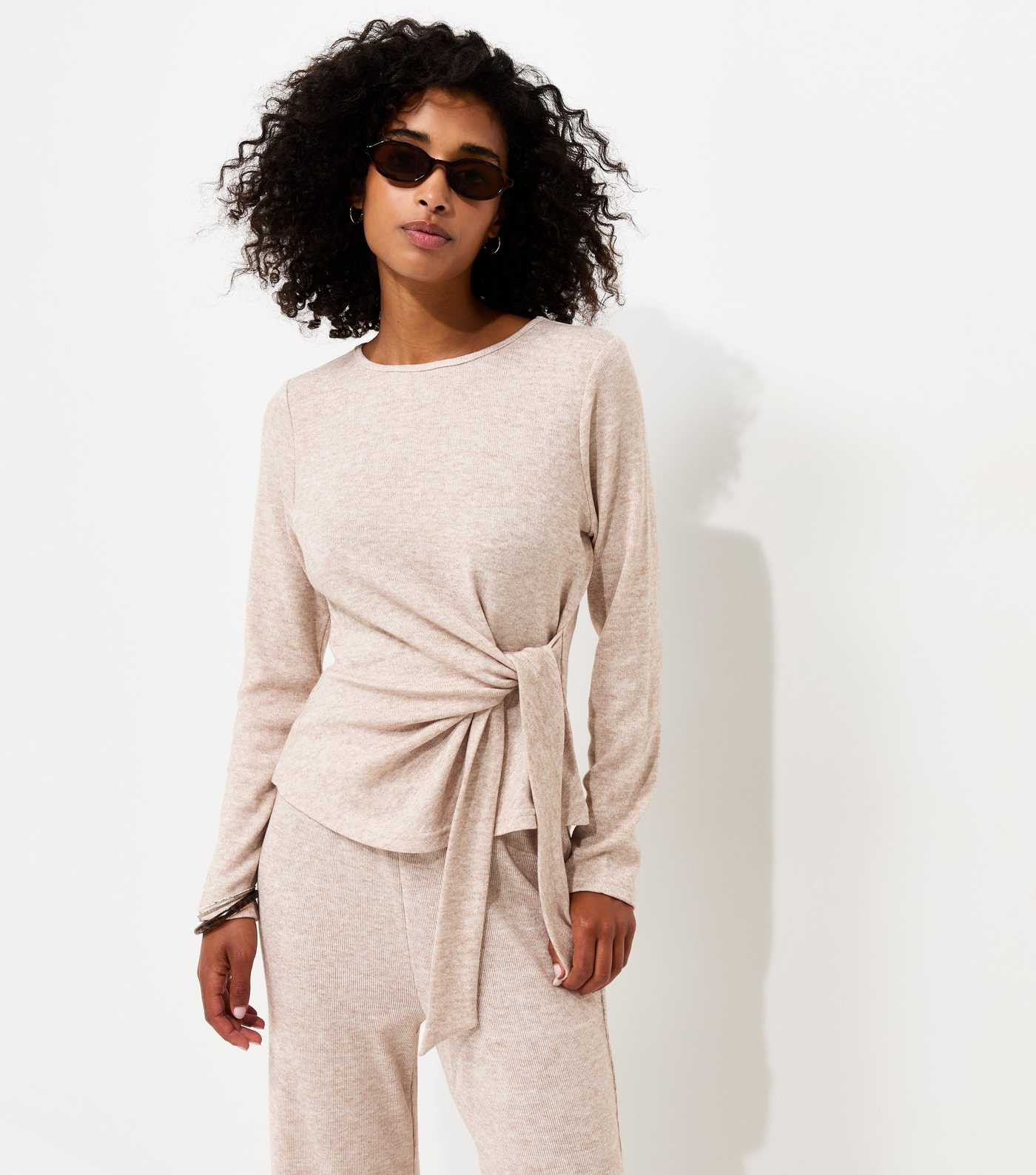 Oatmeal Soft Touch Tie Front Long Sleeve Top | New Look | New Look (UK)