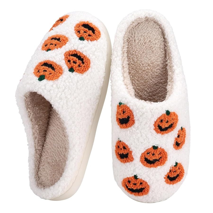 Women's Slippers Halloween Cute Pumpkin Warm Winter Slippers Ladies Slip on Shoes Halloween Soft ... | Amazon (UK)