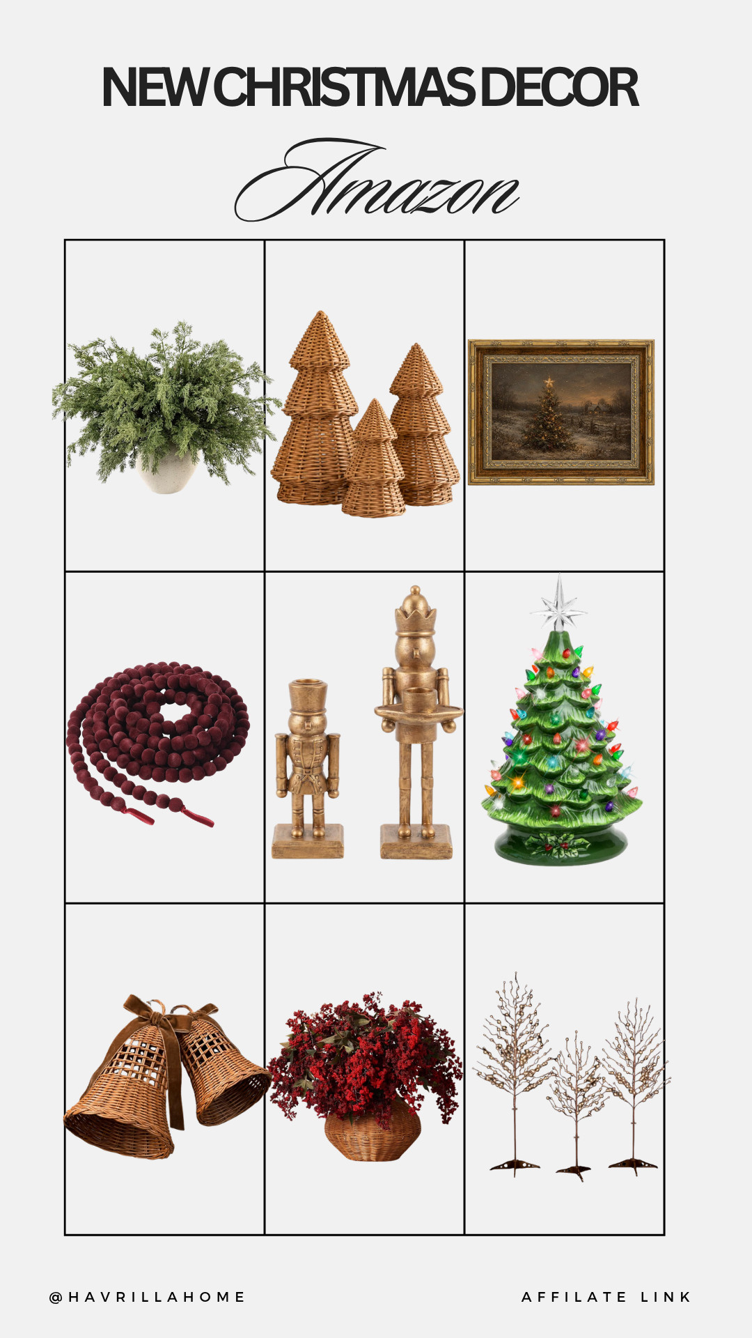 Amazon Christmas decor, Amazon Christmas finds, Christmas home decor, new Christmas decor, Christmas decorating ideas, traditional Christmas decor, vintage Christmas decorations, woven Christmas trees, rattan Christmas decor, Christmas bells, burgundy Christmas decor, nutcracker decor, ceramic Christmas tree, Christmas greenery, holiday floral arrangement, tabletop Christmas decor, lighted Christmas trees, affordable Christmas decor, Amazon home finds, holiday decor inspiration

#LTKSeasonal #LTKHome