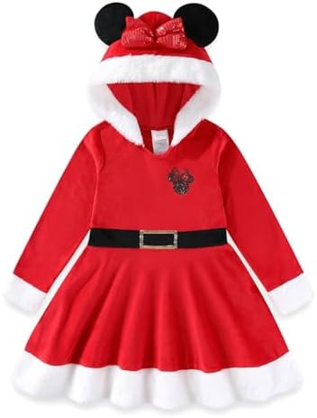 Disney Princess Frozen Minnie Mouse Girls Cosplay Christmas Holiday Long Sleeve Hooded Santa Dres... | Amazon (US)