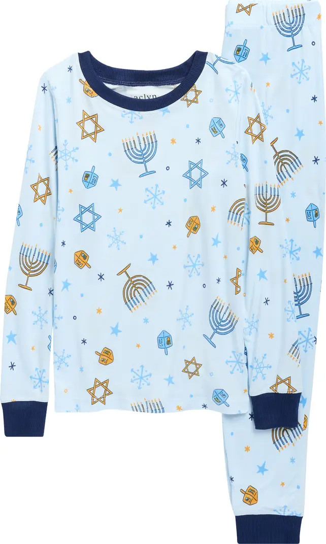 JACLYN Kids' Matching Family Hanukkah Print Fitted Two-Piece Pajamas | Nordstromrack | Nordstrom Rack