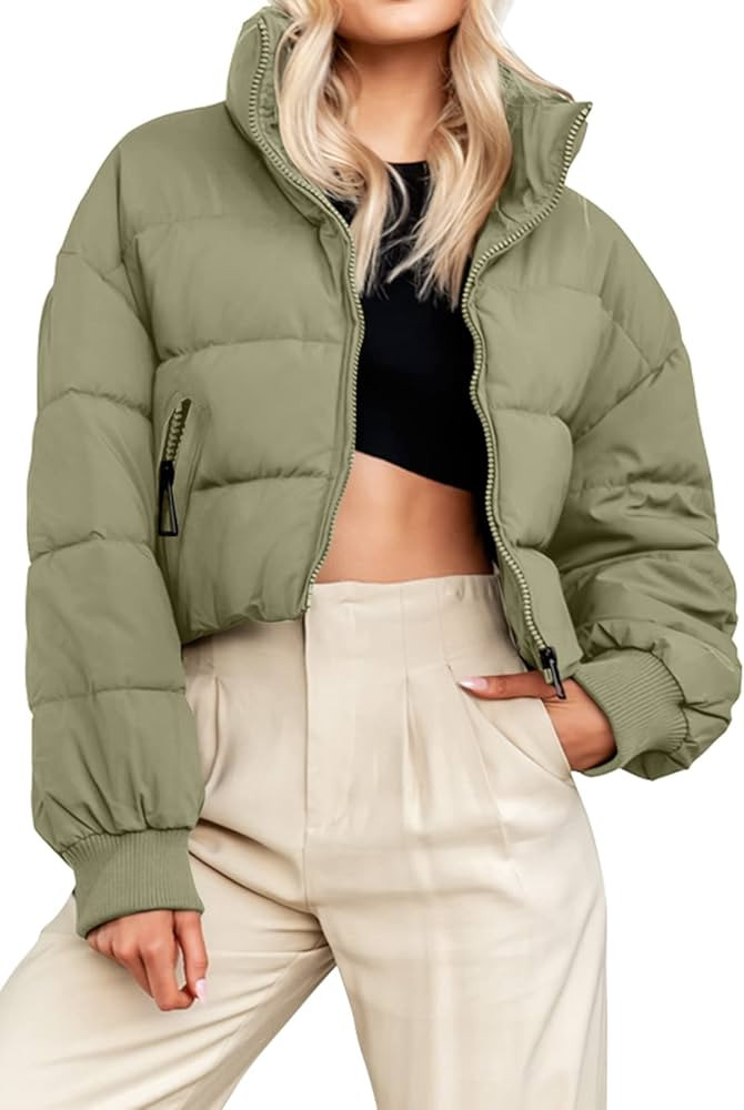 KYL Women's Winter Cropped Puffer Jacket Oversized Zip-Up Quilted Puffy Short Down Coat | Amazon (US)