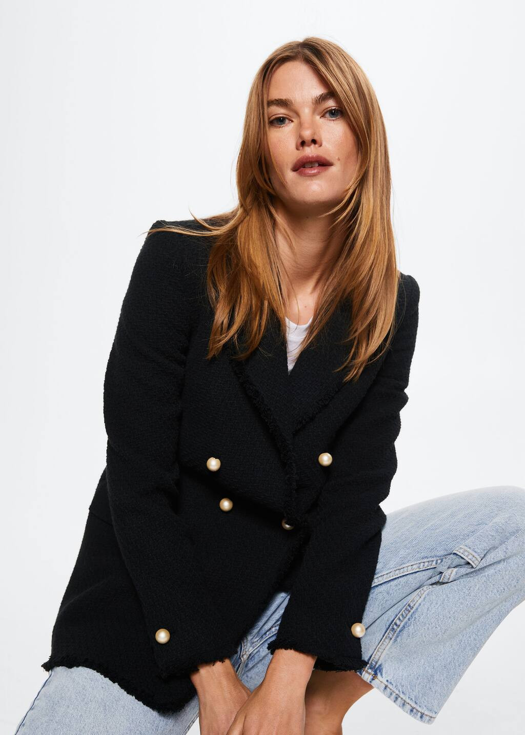 Buttons tweed blazer -  Women | Mango USA | MANGO (US)