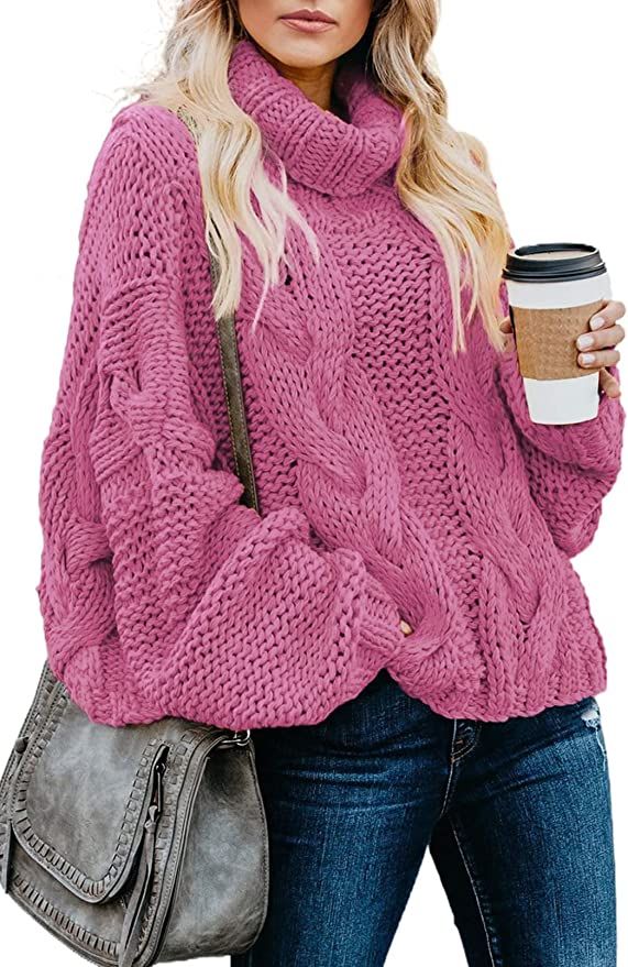 Dokotoo Womens 2022 Winter Fall Solid Turtleneck High Neck Balloon Long Sleeve Sweaters Pullover ... | Amazon (US)