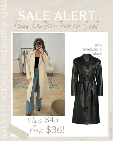 WALMART SALE ‼️ this faux leather trench coat is currently on sale for $36! It’s buttery soft and comes in black! Fits tts
More jackets linked below 

Walmart Sale, Walmart Jacket, Walmart Coat, Walmart Trench Coat, Madison Payne

#LTKstyletip #LTKfindsunder50 #LTKsalealert