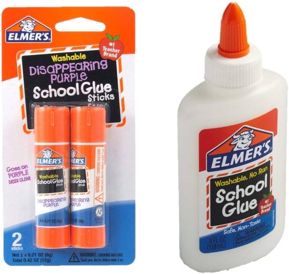 Elmer's bundle Washable Liquid School Glue, White, Dries Clear, 4 fl oz Plus Disappearing Purple ... | Amazon (US)