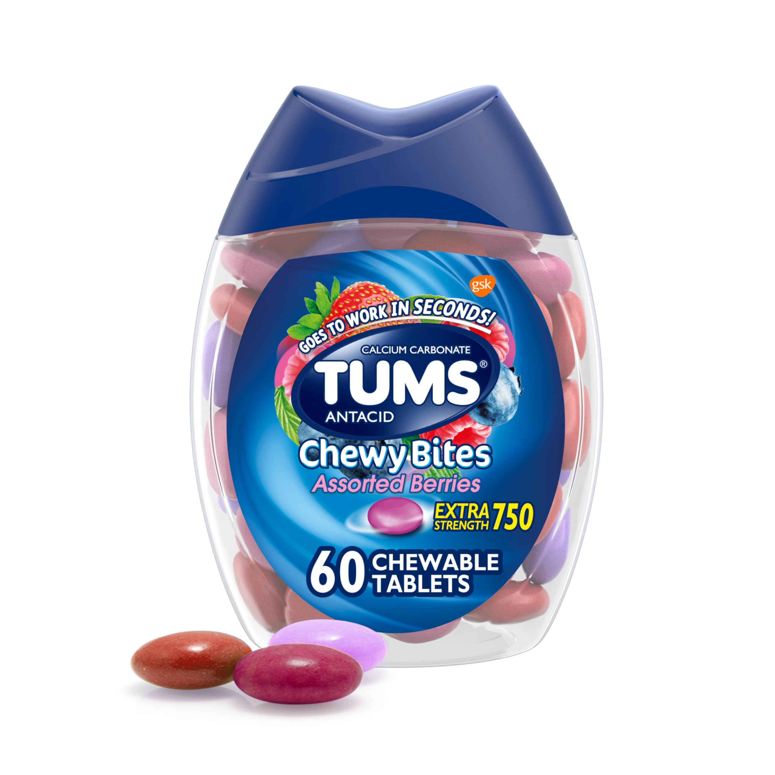 TUMS Chewy Bites Antacid Tablets for Chewable Heartburn Relief and Acid Indigestion Relief, Assor... | Amazon (US)