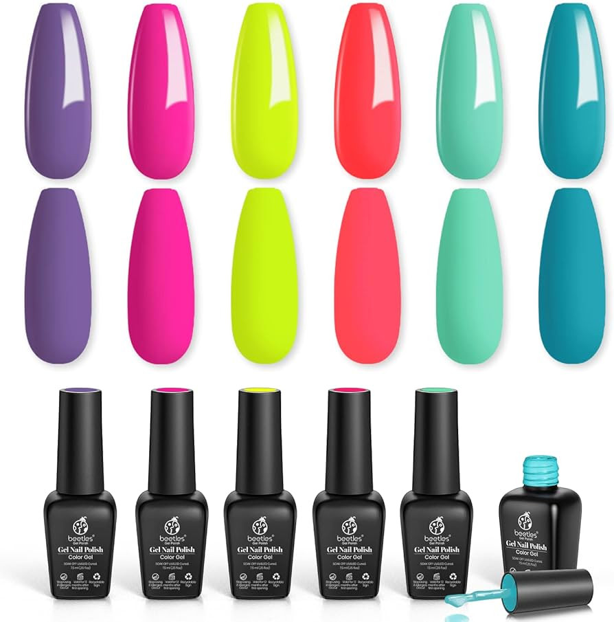 beetles Gel Polish Nail Set 6 Colors Forever Young Collection Turquoise Purple Blue Neon Yellow H... | Amazon (US)