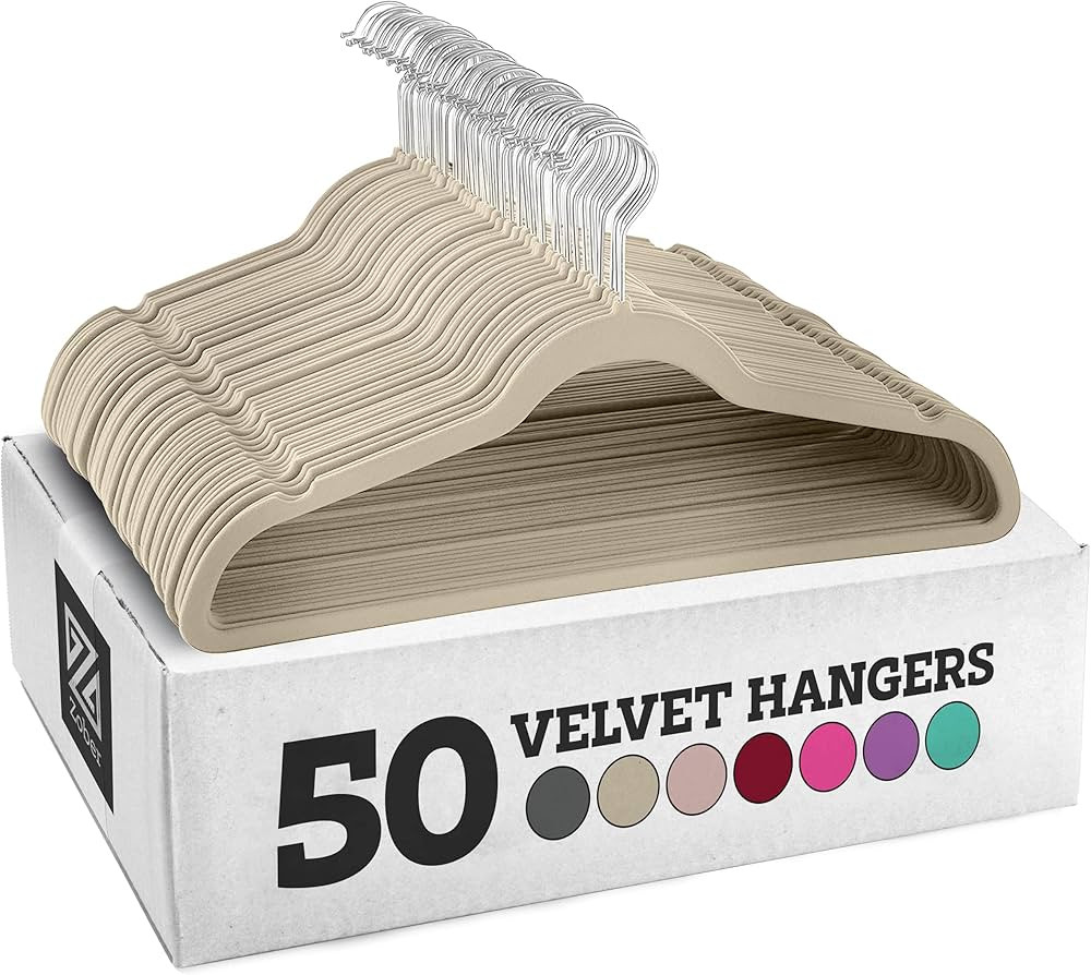 Zober Non-Slip Velvet Hangers - Suit Hangers (50-pack) Ultra Thin Space Saving 360 Degree Swivel ... | Amazon (US)