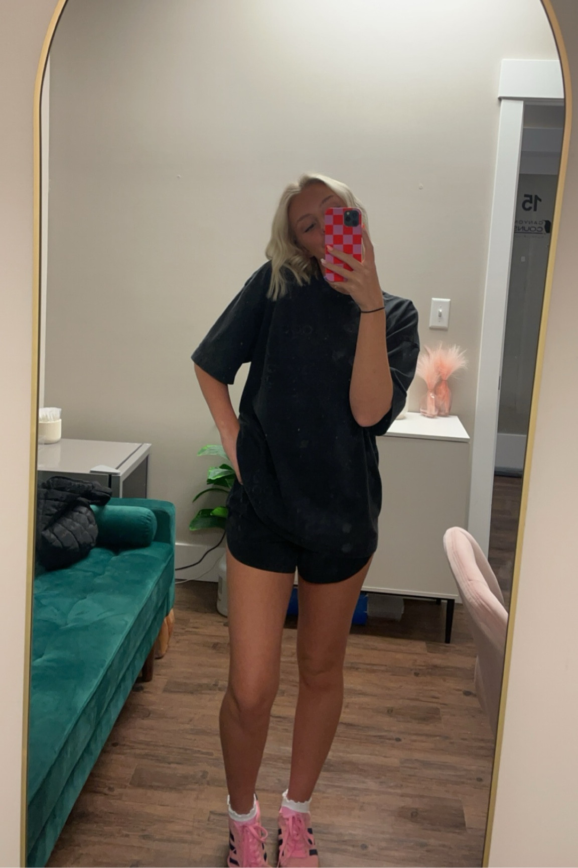 Lazy day athletic work outfit! Wanted oversized fit for the shirt size large, Size 4 lulu shorts, size 7 shoes, crew socks

Work outfit inspo, crew socks, pink shoes, athletic lazy outfit, all black fit.


#LTKWorkwear #LTKActive #LTKFindsUnder50