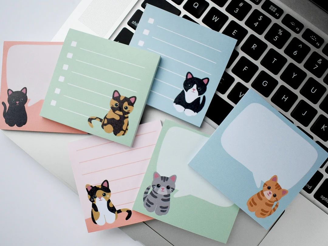 Cat sticky notes set of 6, cute cat stationery set, cat stationary, cat lover birthday gift ideas... | Etsy (US)