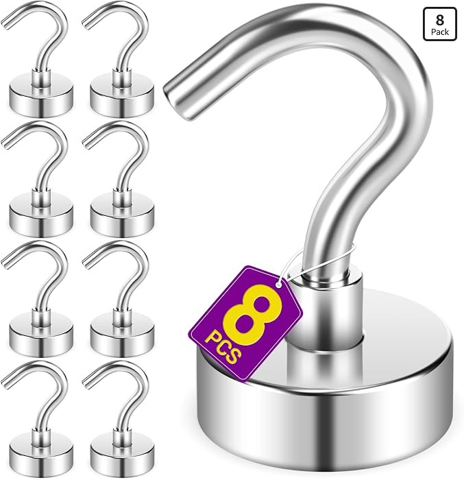 8 Pack Magnetic Hooks for Cruise Cabins, 35LB Silver Magnetic Hooks | Amazon (US)