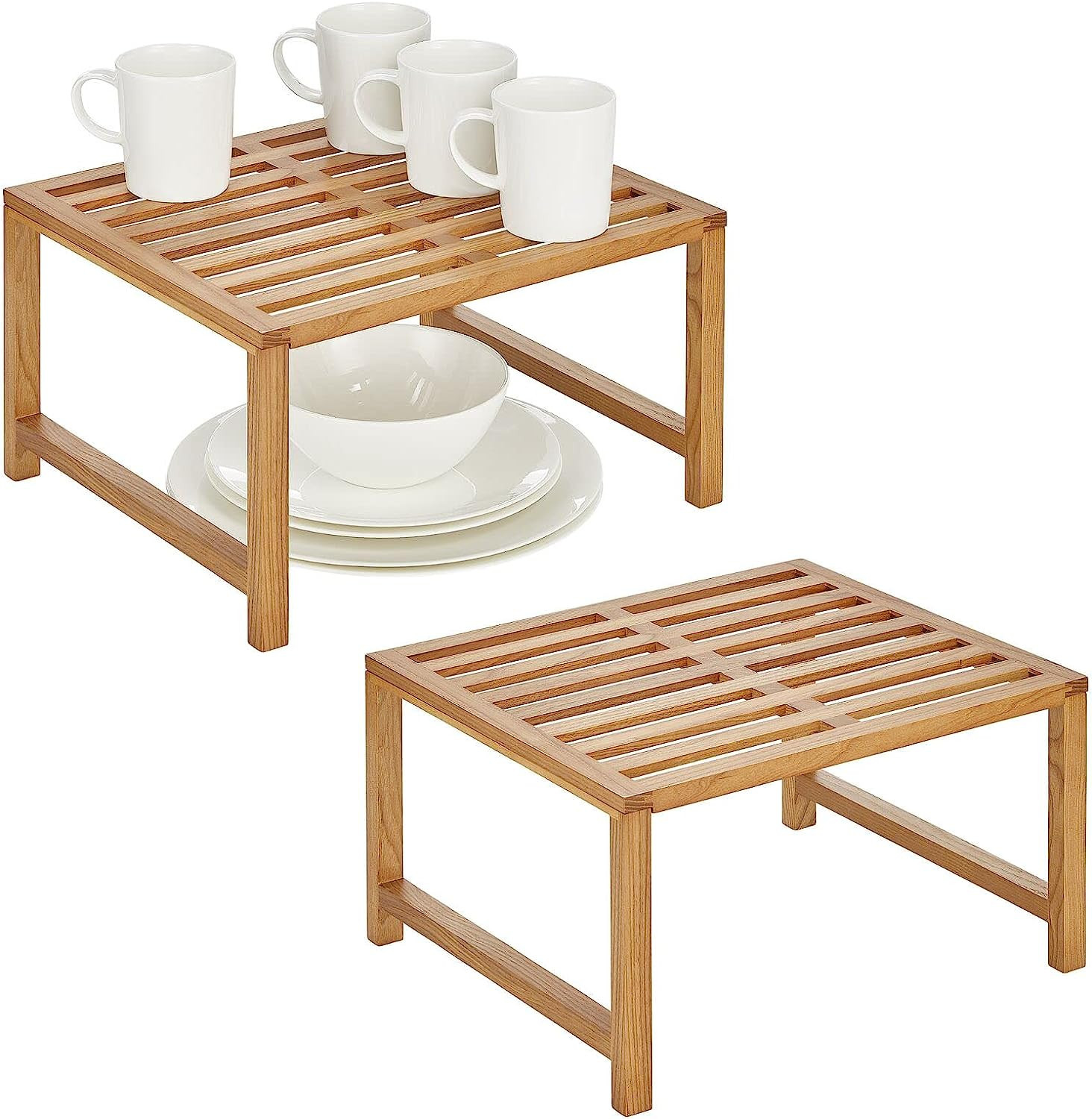 Nate Home by Nate Berkus Kitchen Cabinet Organizer Rack in Ash Wood - Pantry Shelf and Counter Or... | Amazon (US)