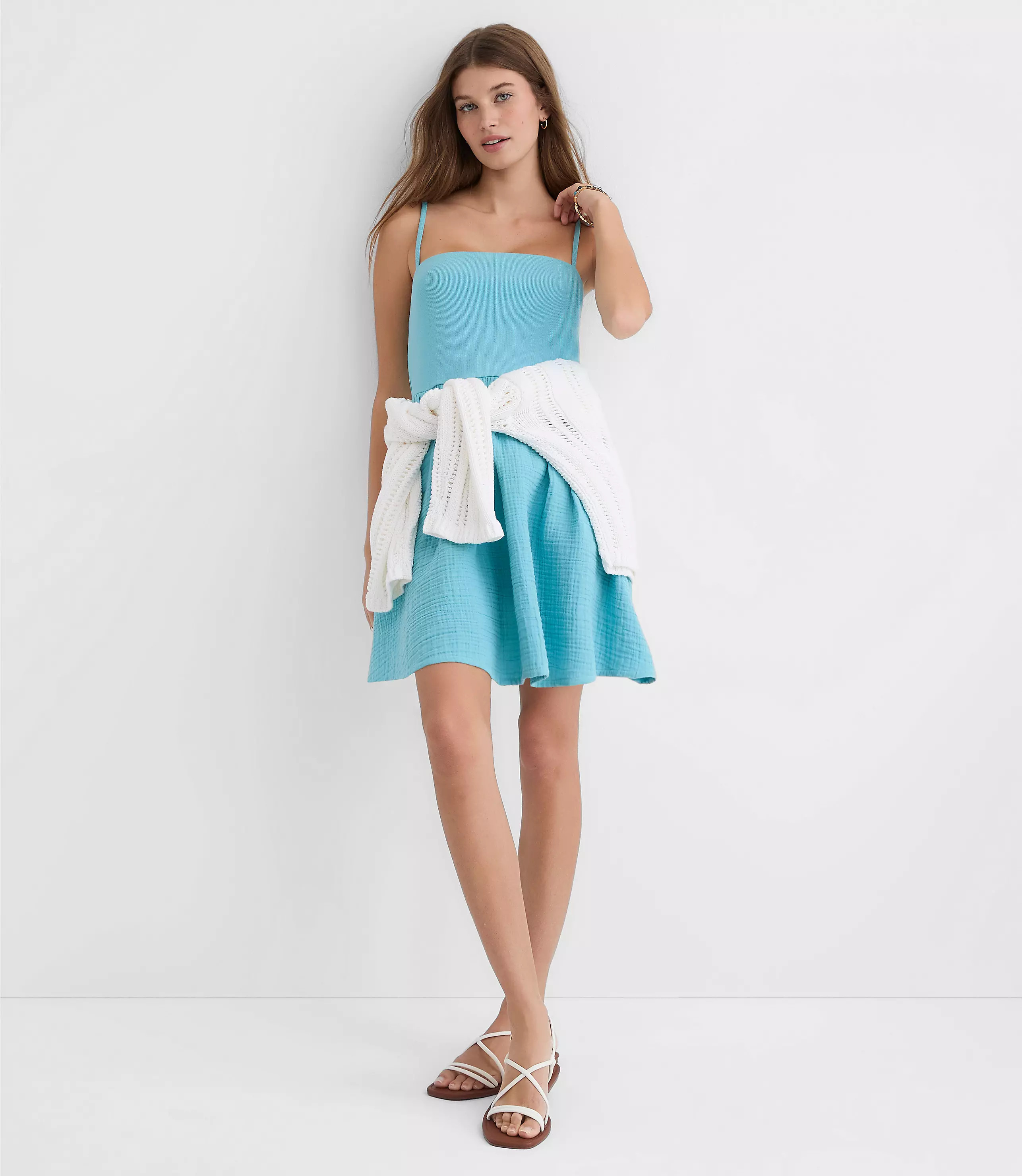 LOFT Beach Triple Cloth Mixed Media Mini Pocket Dress | LOFT
