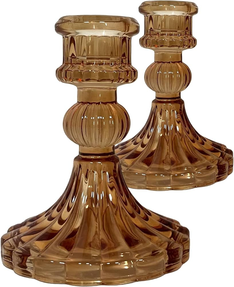 Amazon.com: Greenline Goods Tall Candle Holder Set of 2 – Amber Tall Candlestick Holders for Ta... | Amazon (US)