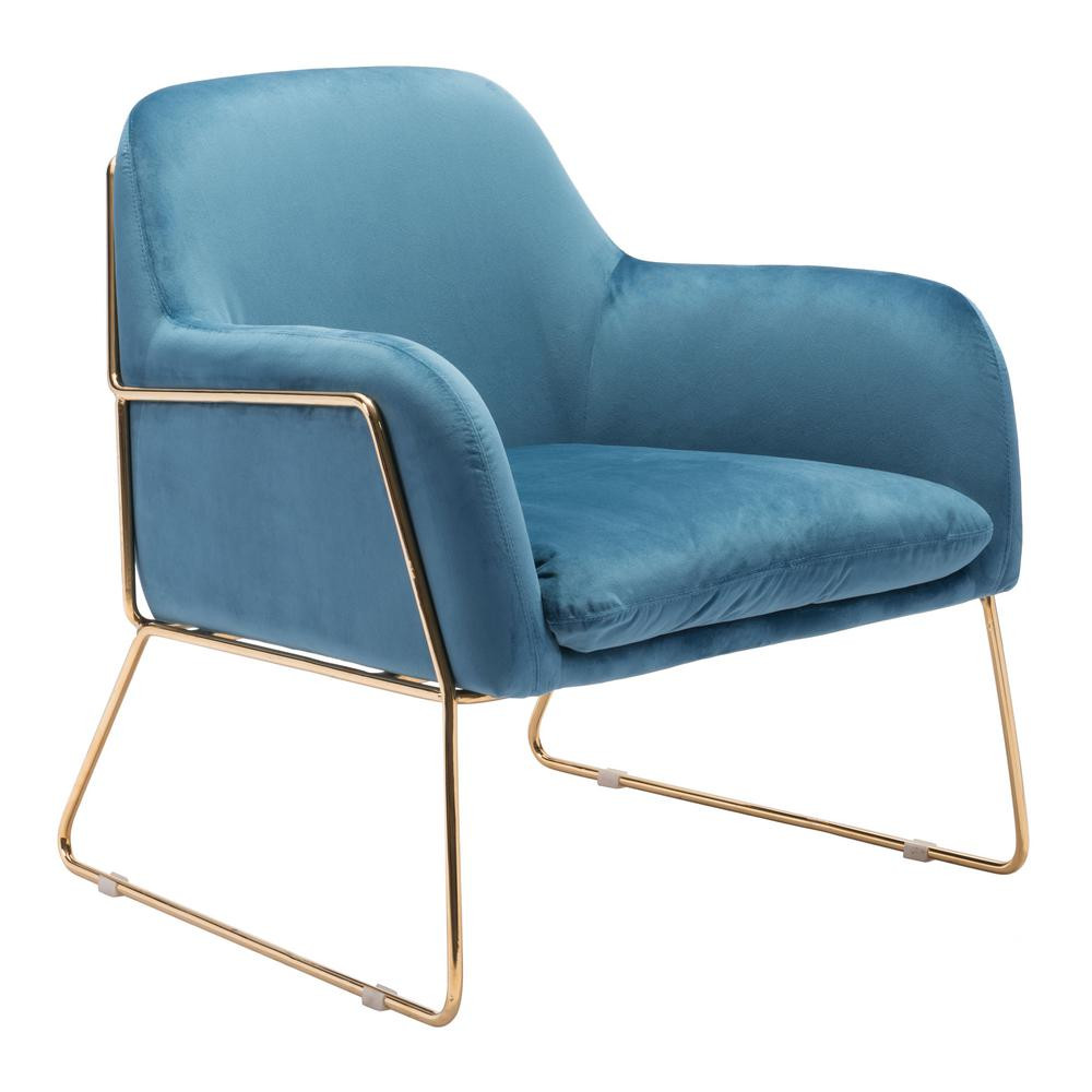 ZUO Nadir Blue Velvet Arm Chair | The Home Depot