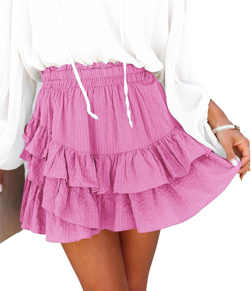 Flowy Shorts for Women Casual Ruffle Tiered Skorts High Waist Mini Tennis Golf Skirt Boho Summer ... | Amazon (US)