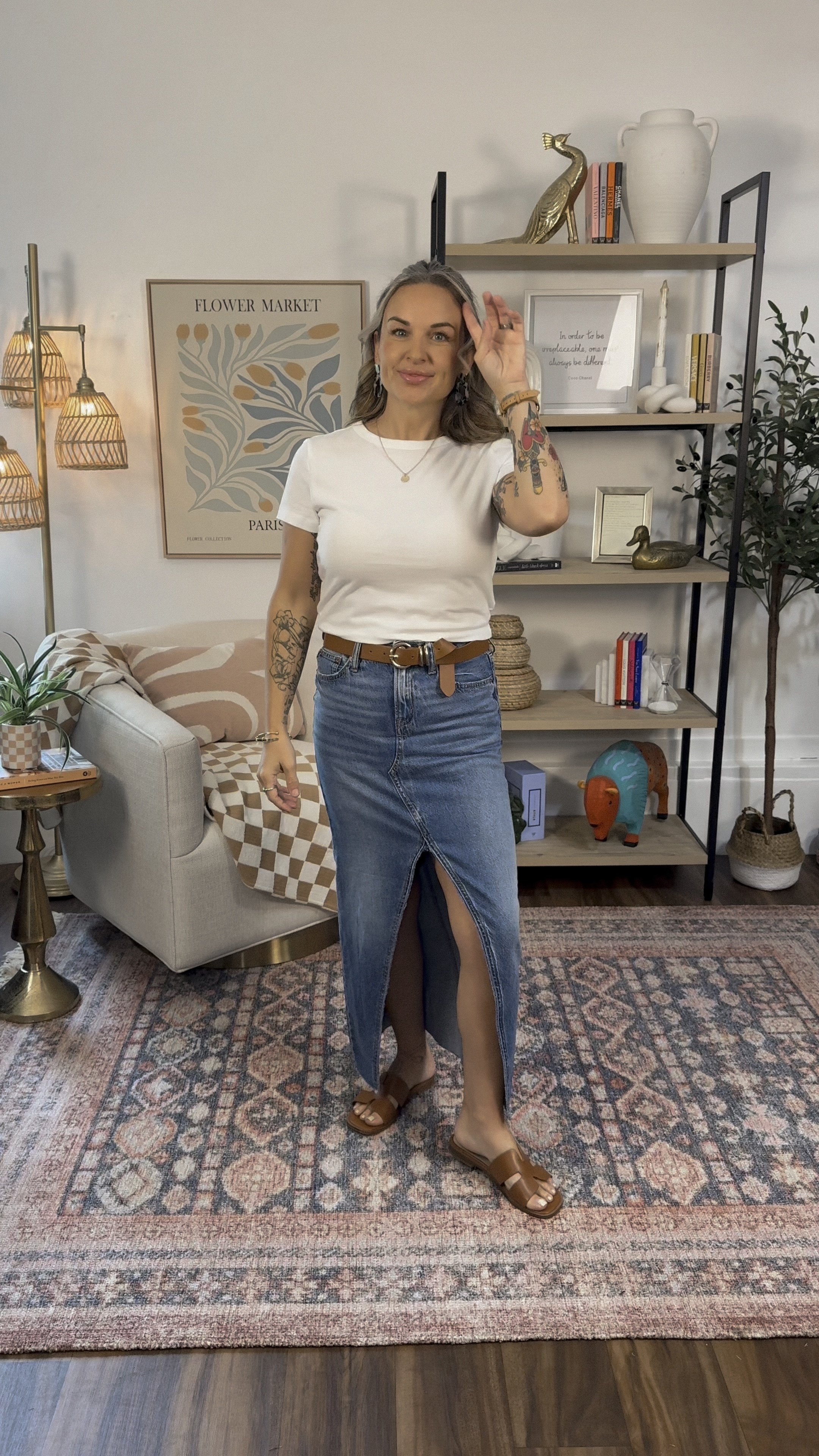 Off to a kid’s birthday party in a favorite elevated casual look! 🌟 

Keeping it comfy and chic with a classic white tee, denim skirt, and a cozy sweater just in case it gets chilly inside. 

This would also be a great fall transition outfit! 

Be sure to follow me @margiemargeclark for daily petite fashion and home decor inspo!

#petitefashion #fashion #petite #denim #classic #decor 

#LTKBacktoSchool 

#LTKFindsUnder100 #LTKFindsUnder50