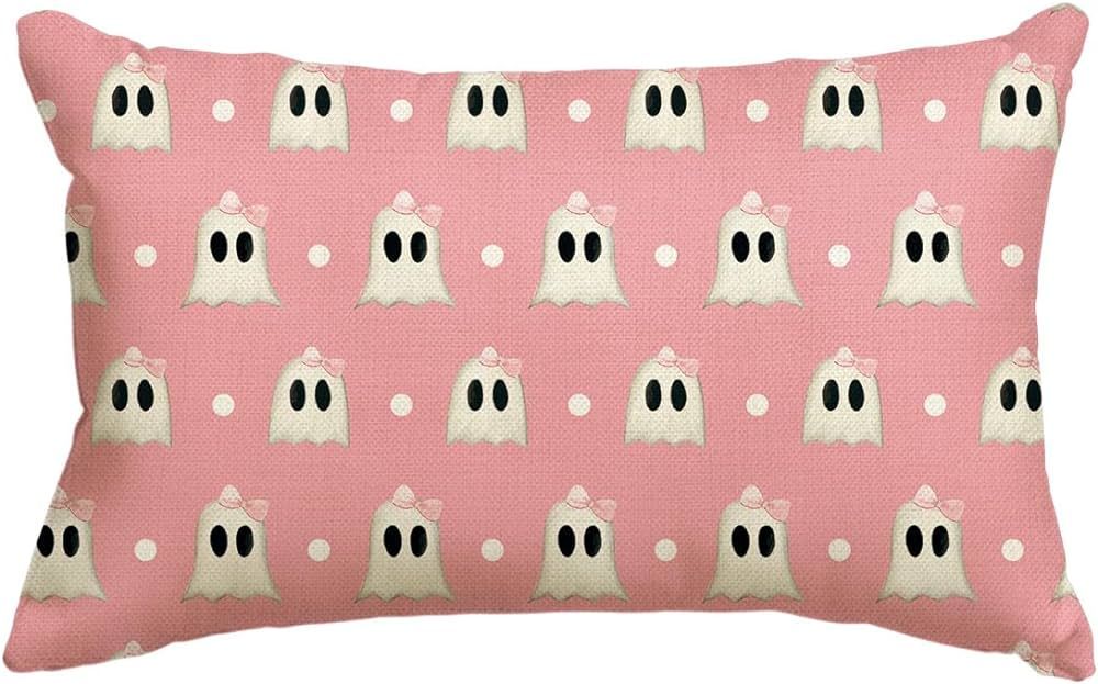 AVOIN colorlife Halloween Polka Dot Throw Pillow Cover, 18 x 18 Inch Cute Ghost Horror Pink Cushi... | Amazon (US)