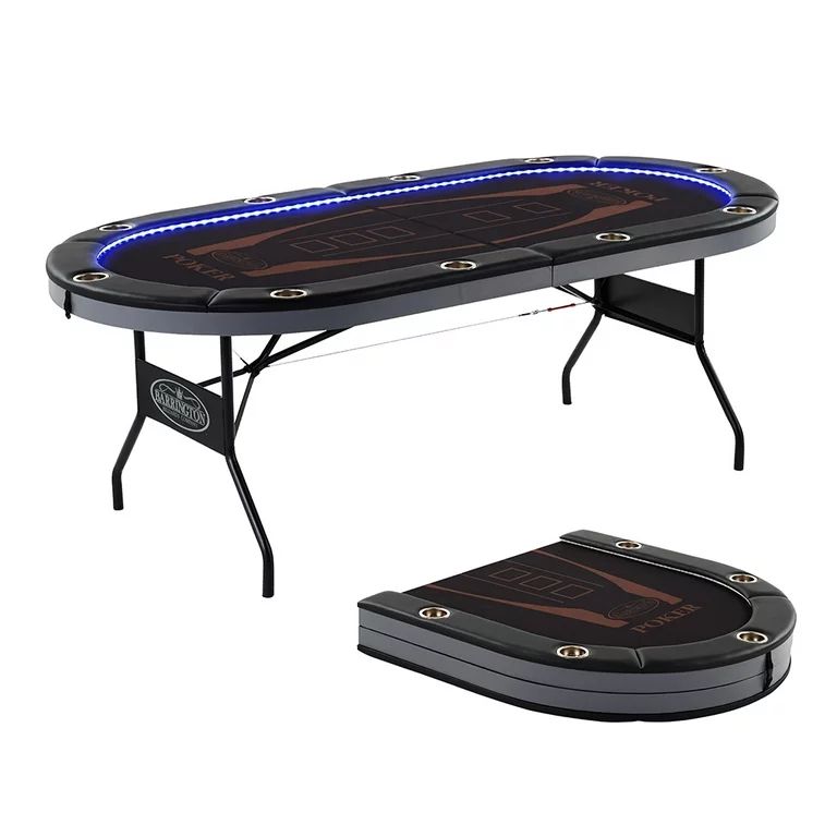 Barrington 10-Player Poker Table with In-laid LED Lights, Brown and Black | Walmart (US)