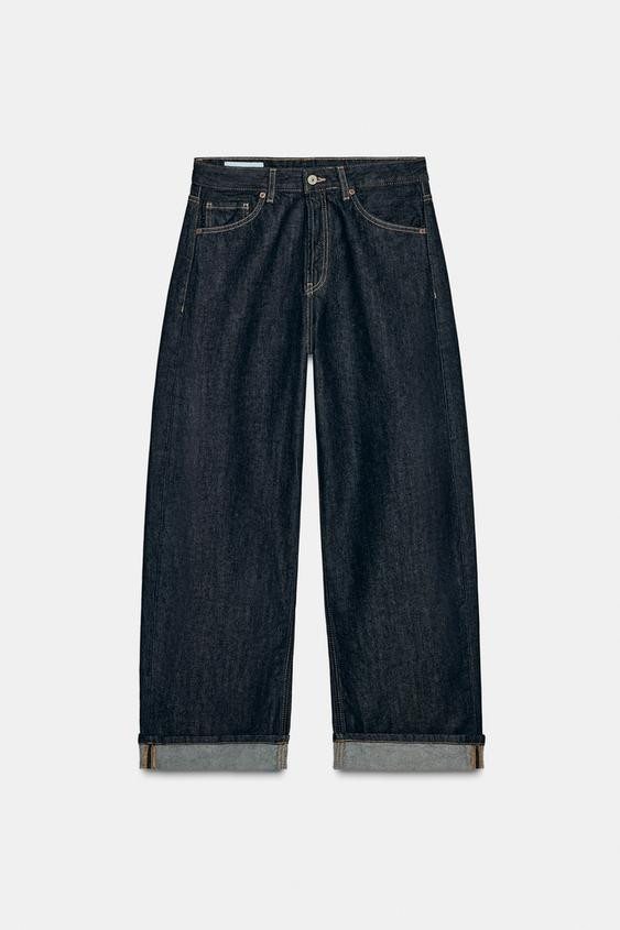 Zara - Trf Mid-Rise Baggy Folded Jeans - Dark Indigo - 25 (Ca 0) - Woman | Zara Canada