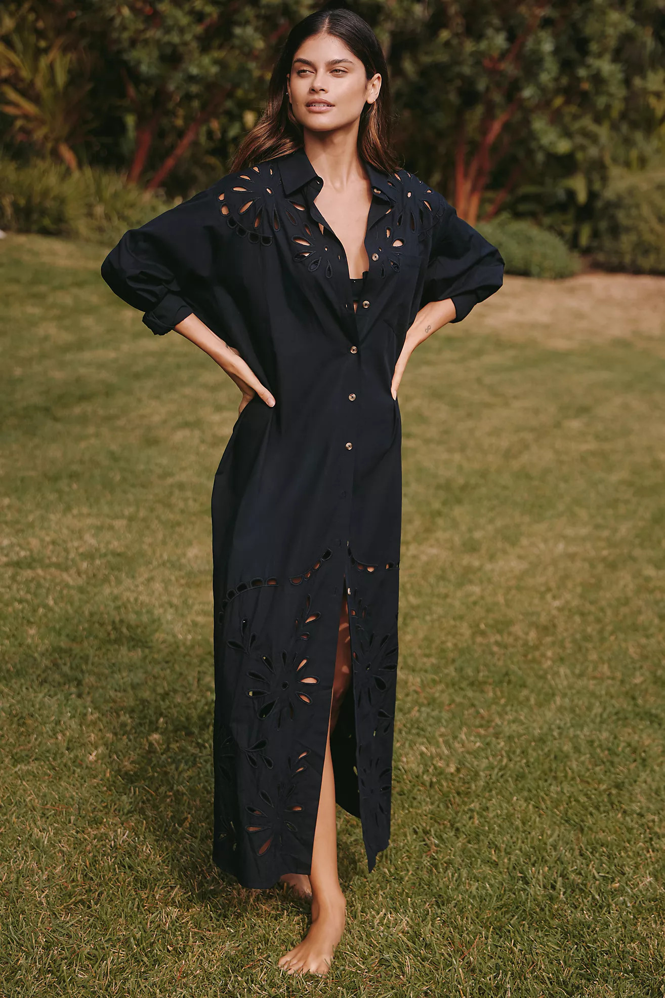 By Anthropologie Eyelet Button-Front Maxi Dress | Anthropologie (US)