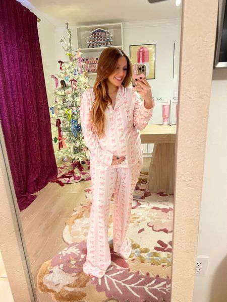 $20 bow Pajama set🎀 true to size / non-maternity. Wearing a Medium! 

#LTKHoliday #LTKGiftGuide