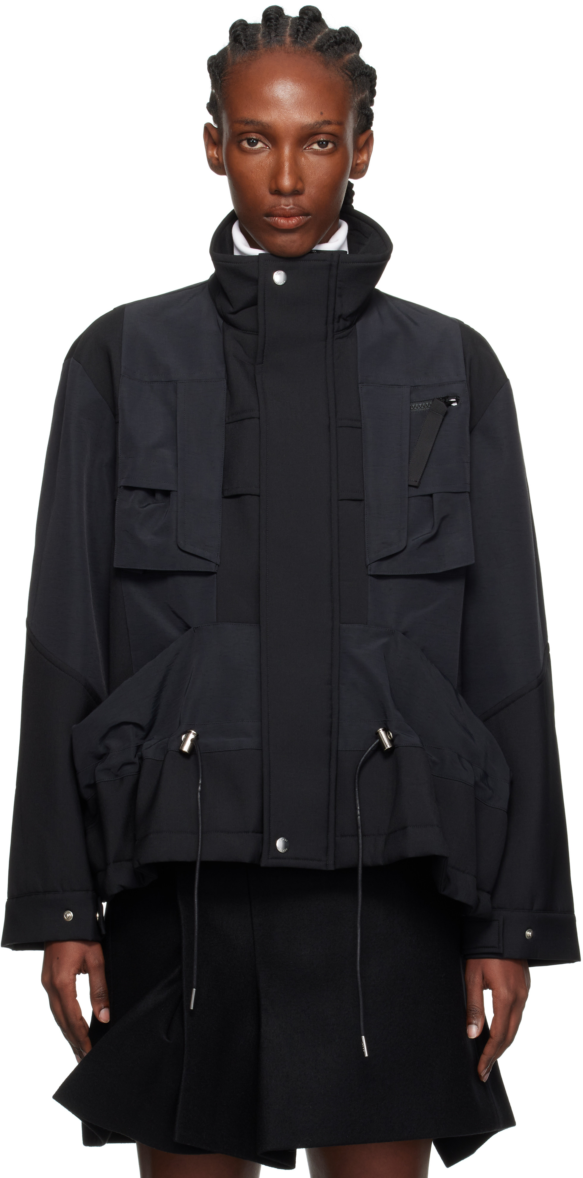 sacai Black Suiting Bonding x Grosgrain Jacket | SSENSE