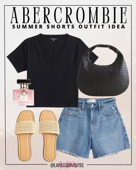 Elevate your summer style with this high-rise dad shorts paired effortlessly with a relaxed tee. Complete the look with a chic shoulder bag, a hint of perfume, and straw flat slide sandals. Embrace the sunshine in style with this quintessential Abercrombie outfit. ☀️ 

#LTKSeasonal #LTKfindsunder100 #LTKstyletip