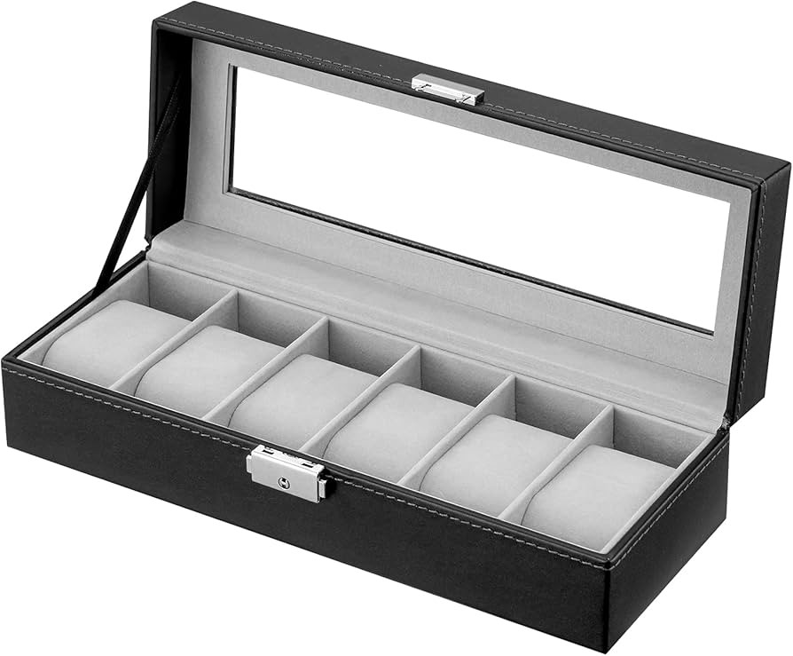 Oyydecor Watch Box 6 Slots PU Leather Case Organizer Wooden Storage Organizer for Storage and Dis... | Amazon (US)