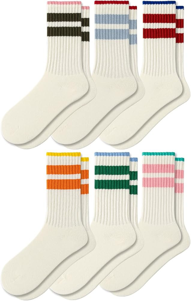 Fun Novelty Socks For Women Striped Retro Crew Socks Sporty Calf Socks Casual Cotton Socks Women | Amazon (US)