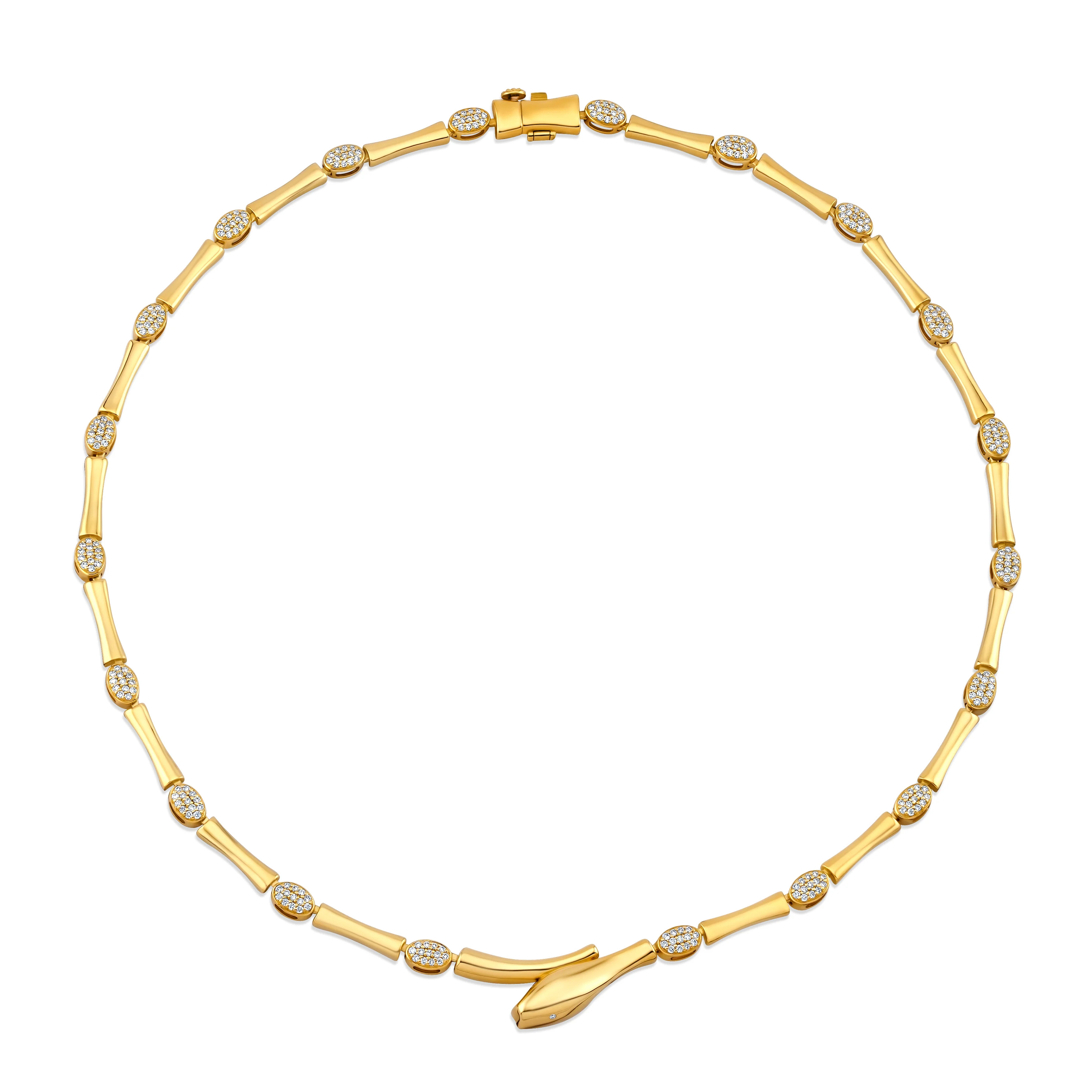 Bamboo Link Snake Necklace with Pave Diamond Stations | Norman Silverman
