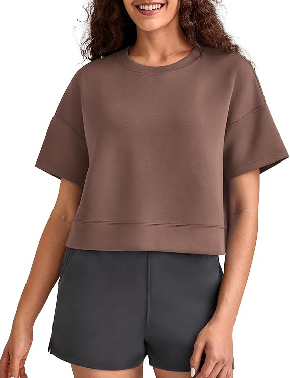 G4Free Smoofit Modal Soft Boxy Tee Shirts Women Short Sleeve Drop Shoulder Crew Neck Basic Crop T... | Amazon (US)