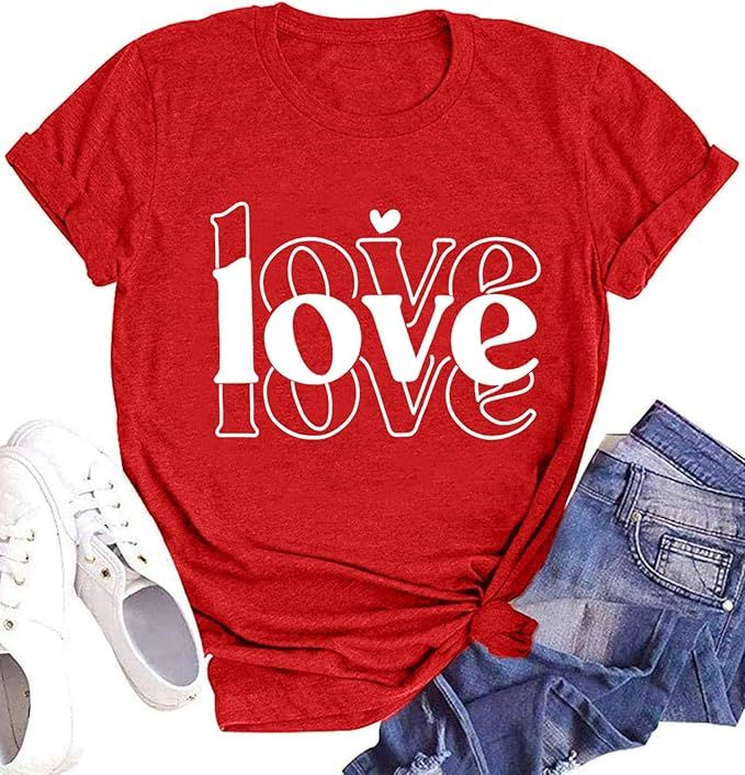 Womens Love Shirts Valentine's Day Shirt Love Letter Heart Graphic Tshirt Valentine Gift Tee Tops | Amazon (US)