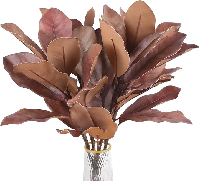 4Pcs Artificial Magnolia Branches Real Touch Magnolia Leaves Centerpieces Decor Brown Faux Magnol... | Amazon (US)