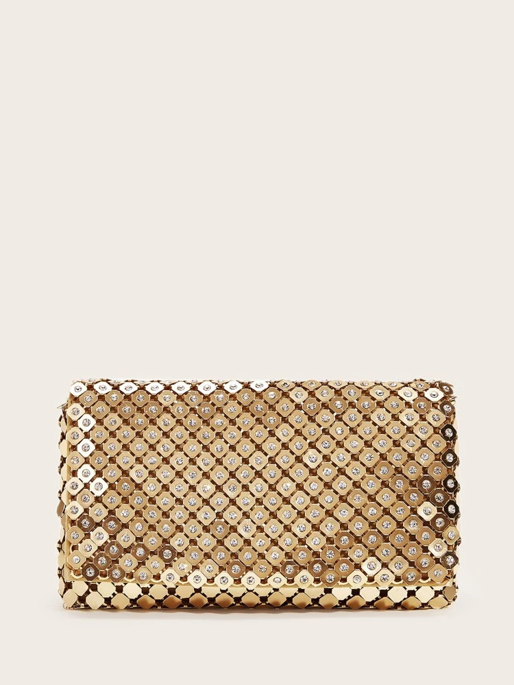 Rhinestone Decor Metallic Clutch Bag | SHEIN