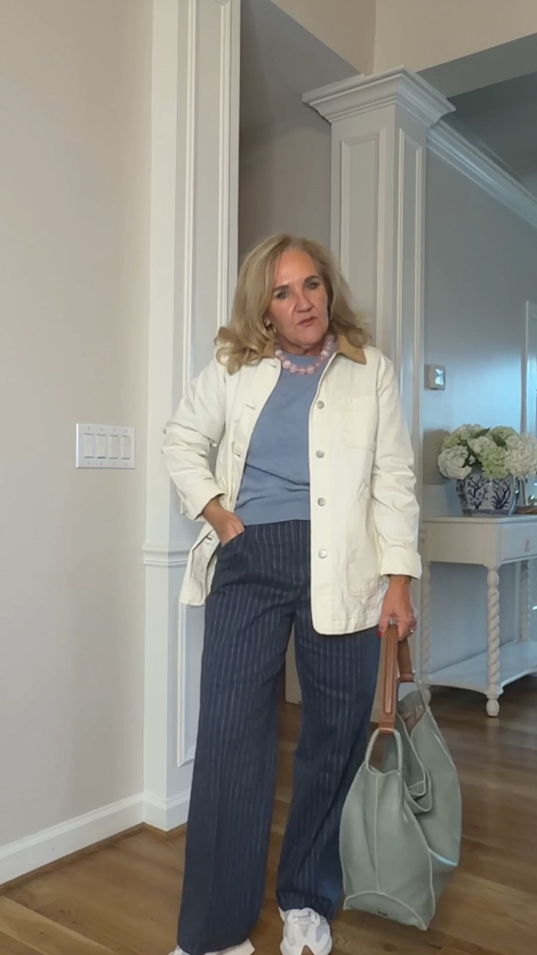 These are the pinstriped suit pants but can totally read casual 
Run big I’m in a 6 petite 
Barn jacket lightweight medium 
Cashmere sweater medium 
Bag comes in 2 sizes this is the large 

All outfits fall jackets, business casual

#LTKOver40 #LTKSaleAlert #LTKSeasonal

#LTKWorkwear