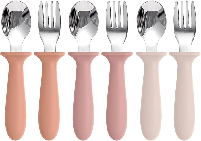 Toddler Spoons and Forks Set, 6 Pack Kids Silverware with Silicone Handle, BPA Free, 18/8 Stainle... | Amazon (US)