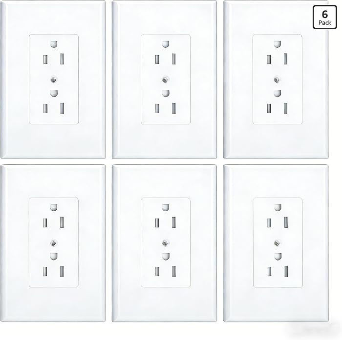 6 Pack Duplex Outlet Covers Wall Plates 1-Gang Switch Outlet Electrical Cover Plate Unbreakable T... | Amazon (US)